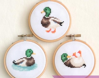 Mallard Duck cross stitch pattern PDF bundle - Set of 3 Mallard Duck patterns - Instant download - Small