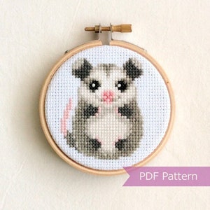 Opossum cross stitch PDF - Opossum embroidery - Instant download - Small