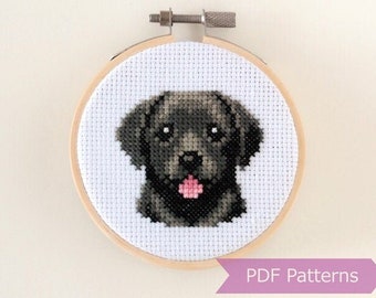 Paquete de patrones de punto de cruz de Labrador negro en PDF - Labrador negro + Labrador negro sonriendo - Descarga instantánea - Tamaño pequeño