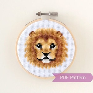 雄ライオンのクロスステッチ PDF - ライオンの刺繍 - 即時ダウンロード - 小