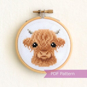 Highland Cattle PDF point de croix - Vache Highland broderie - Téléchargement instantané - Petit
