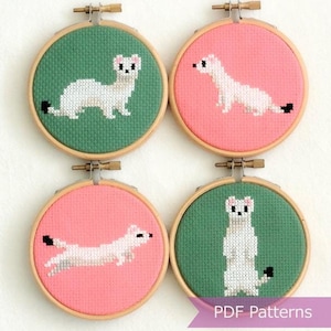 White Weasel cross stitch pattern PDF bundle - Weasel/Stoat winter coat embroidery patterns - Instant download - Small