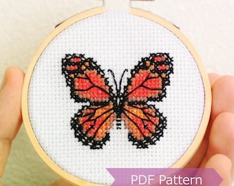 Monarch Butterfly cross stitch pattern PDF - Monarch butterfly embroidery - Instant download - Small