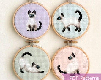 Siamese cat cross stitch pattern bundle - Siamese cat embroidery patterns - Instant Download PDFs - Small