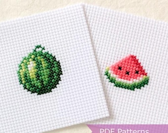 Mini Watermelon cross stitch pattern PDF bundle - Cut Watermelon embroidery - Instant download - Tiny