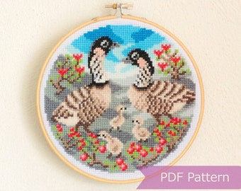 Hawaiian Goose (Nene) cross stitch pattern PDF - Nene embroidery - Instant download - Medium