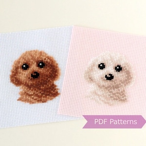 Patrón de punto de cruz en PDF de caniches toy marrones y blancos - Bordado de caniche toy - Descarga instantánea - Pequeño