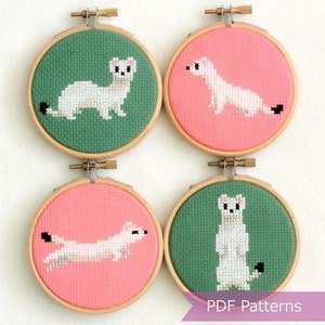 White Weasel cross stitch pattern PDF bundle - Weasel/Stoat winter coat embroidery patterns - Instant download - Small