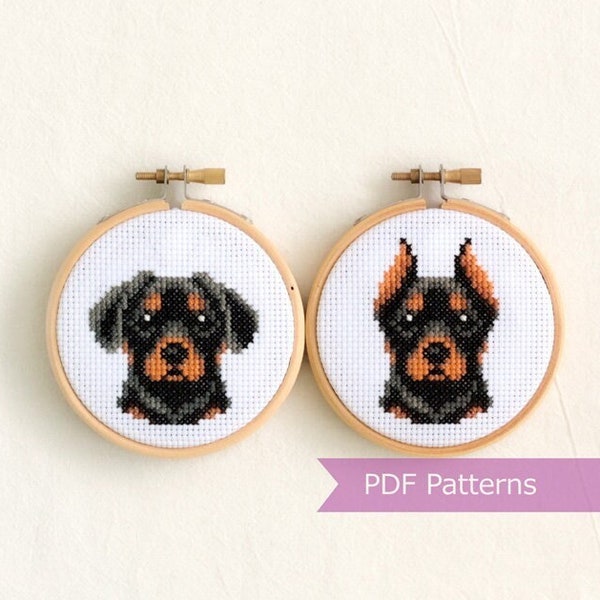 Black Doberman cross stitch pattern PDF bundle - Black + Tan Dobermann Pinscher embroidery -  Instant download - Small