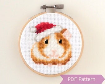 Guinea Pig wearing Santa hat cross stitch PDF - Christmas embroidery - Instant download - Small