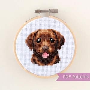 Pacote de padrões de ponto cruz em PDF para Labrador Chocolate - Labrador Chocolate + Labrador Chocolate sorrindo - Download instantâneo - Pequeno