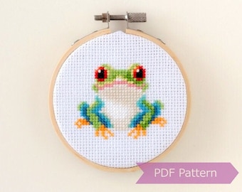 Red-Eyed Tree Frog cross stitch PDF - Red-eyed tree frog embroidery - Instant download - Small