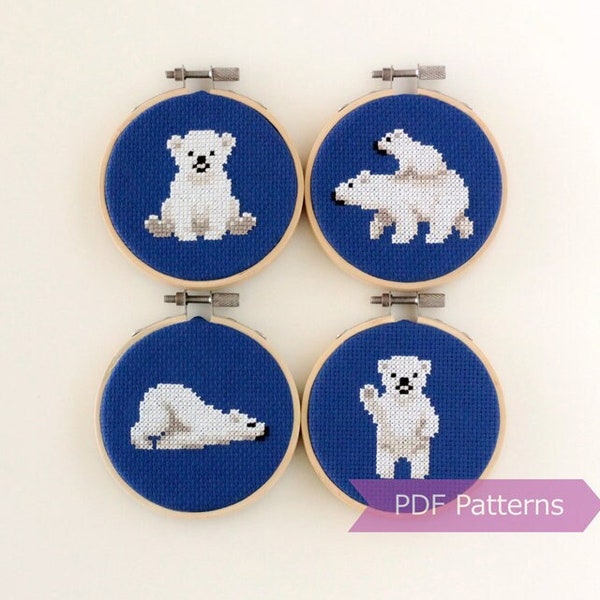 Polar Bear cross stitch pattern PDF bundle - Set of 4 polar bear patterns - Instant download - Small