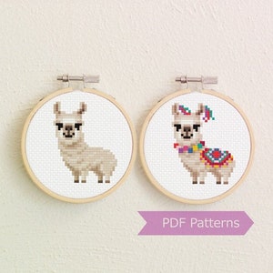 Llama cross stitch pattern PDF bundle - Simple Llama + Decorated Llama - Instant download - Small