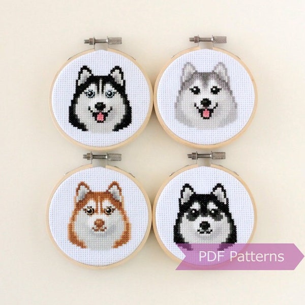 Siberian Husky cross stitch pattern PDF bundle - Siberian Husky embroidery set -  Instant download - Small