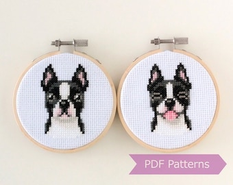 Boston Terrier cross stitch pattern PDF bundle - Boston Terrier embroidery PDF bundle - Instant download - Small