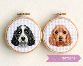 Cocker Spaniel cross stitch pattern PDF bundle C - Blue Roan + Red Cocker Spaniel embroidery -  Instant download - Small