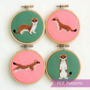 Paquete de patrones de punto de cruz de comadreja en PDF - Patrones de bordado de abrigo de verano de comadreja/armiño - Descarga instantánea - Pequeño