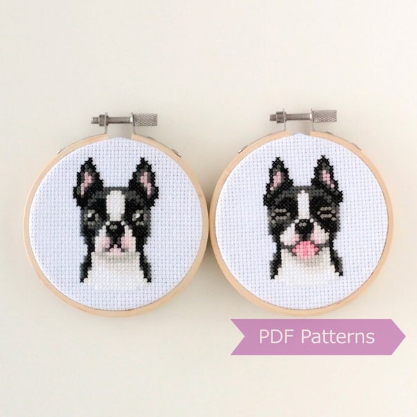 Boston Terrier cross stitch pattern PDF bundle - Boston Terrier embroidery PDF bundle - Instant download - Small