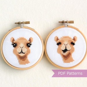Camel cross stitch PDF - Camel + smiling camel embroidery - Instant download - Small