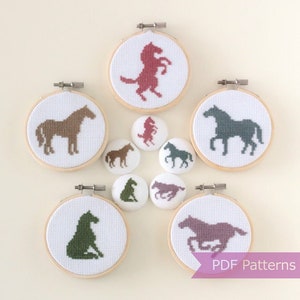 Ensemble de 10 modèles de point de croix de silhouettes de chevaux (format PDF) - Téléchargement instantané - Tailles : Petit et Très petit