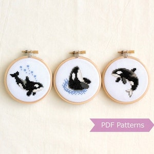 Orca cross stitch pattern PDF bundle - Set of 3 killer whale patterns - Instant download - Small
