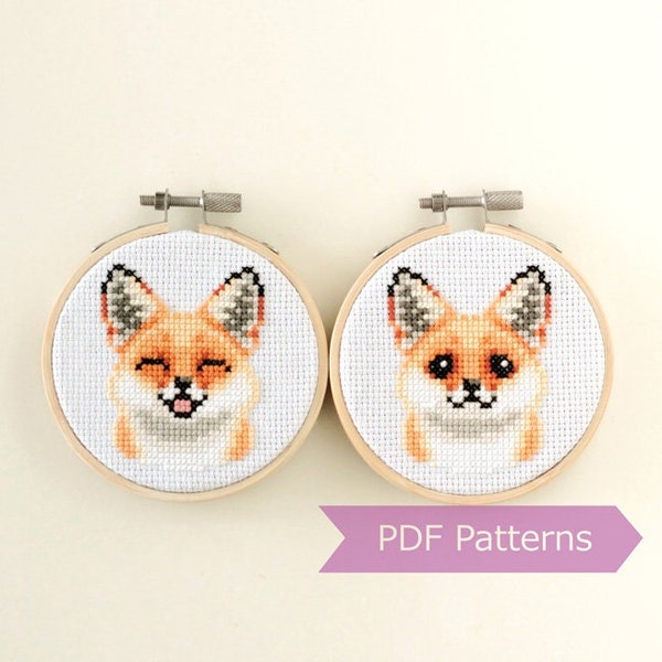 Fox cross stitch pattern PDF bundle - Fox + smiling fox embroidery PDF - Instant download - Small