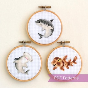 Lot PDF motif requins au point de croix - Combo de motifs requin + requin marteau + requin bouledogue - Téléchargement immédiat - Petit