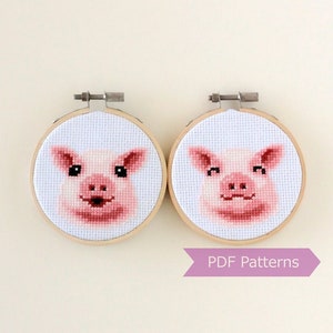 Happy Pig cross stitch pattern PDF - Pig + Smiling Pig embroidery PDF - Instant download - Small