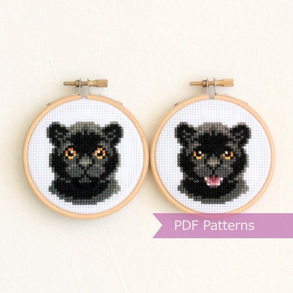 Black Panther cross stitch pattern PDF bundle - Black Panther growling -  Instant download - Small