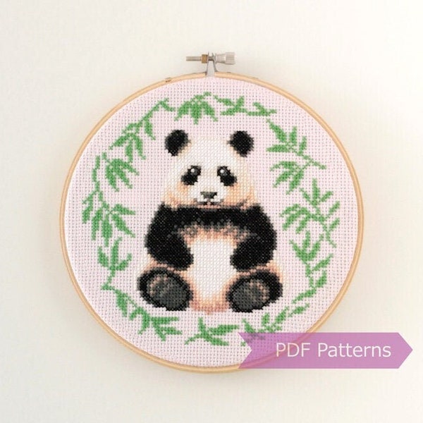 Giant Panda cross stitch PDF bundle - Giant Panda embroidery - Instant download - Medium