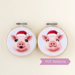 Happy Pig wearing Santa hat cross stitch PDF - Christmas embroidery - Instant download - Small