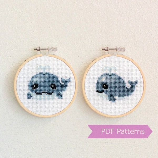Whale cross stitch pattern PDF -  Whale embroidery (front + side view) bundle - Instant download - Small