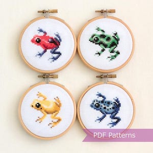Poison Dart Frogs cross stitch PDF bundle - Strawberry + Green + Golden + Blue combo - Instant download - Small