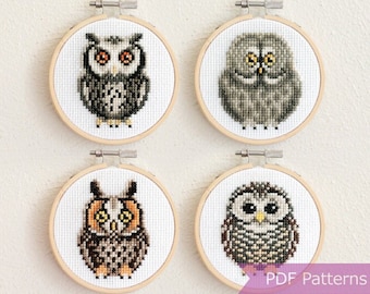 Owls cross stitch pattern bundle (Set B) - Set of 4 patterns - Instant Download PDFs