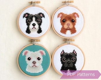 Pitbull cross stitch pattern PDF bundle B - Pitbull embroidery bundle B - Instant download - Small