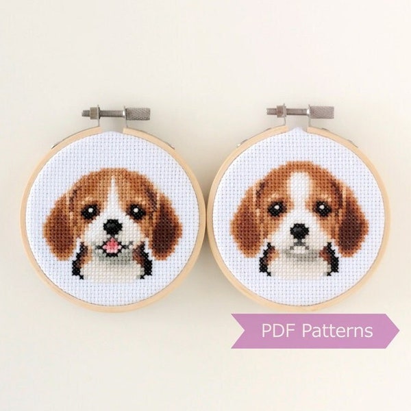 Beagle cross stitch pattern PDF bundle - Beagle + Beagle smiling - Instant download - Small