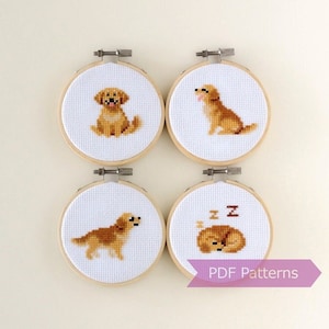 Golden Retriever cross stitch pattern PDF bundle - Set of 4 Golden Retriever patterns - Instant download - Small