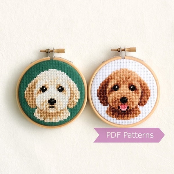 Goldendoodle cross stitch pattern PDF bundle - Goldendoodle cream + cream coat combo - Instant download - Small