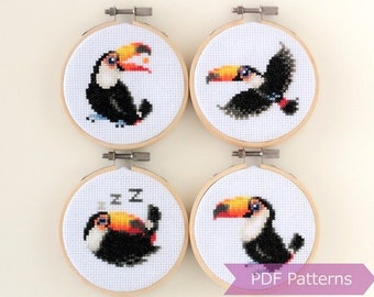 Toucan cross stitch pattern PDF bundle - Toucan embroidery bundle - Instant download - Small