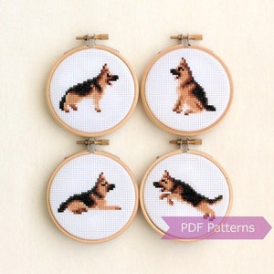 German Shepherd cross stitch pattern PDF bundle - Set of 4 German Shepherd patterns - Instant download - Small