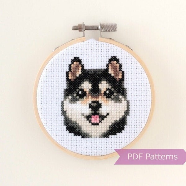 Lot de PDF de patrons de point de croix Shiba Inu noir et feu - Broderie Shiba Inu noir et feu - Téléchargement immédiat - Petite