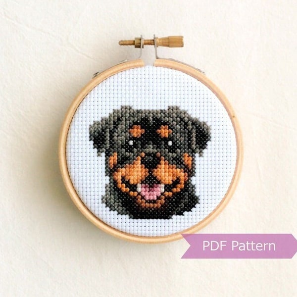 Rottweiler motif point de croix PDF - Rottweiler souriant - Téléchargement instantané - Petit