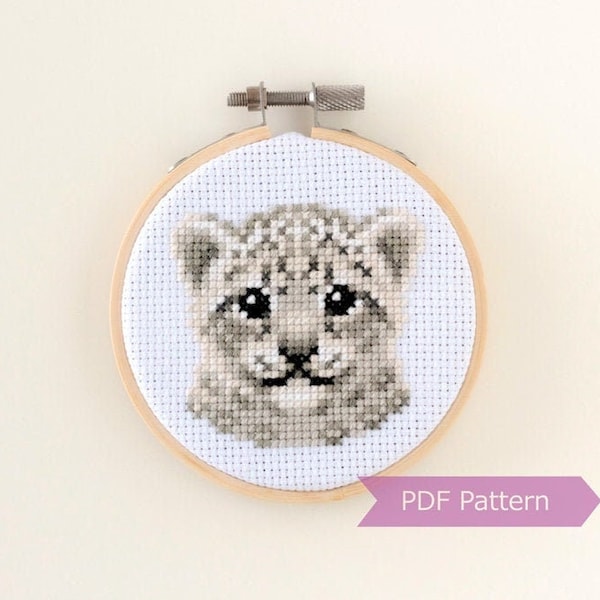 Snow Leopard cross stitch pattern PDF bundle - Snow Leopard embroidery - Instant download - Small