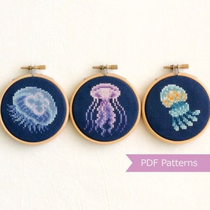 Jellyfish cross stitch pattern PDF bundle - Moon + Amakusa + Spotted Jelly embroidery - Instant Download - Small