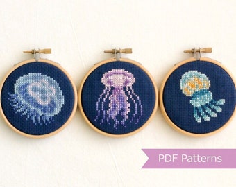 Jellyfish cross stitch pattern PDF bundle - Moon + Amakusa + Spotted Jelly embroidery - Instant Download - Small