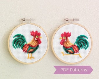 Happy Rooster cross stitch pattern PDF bundle - Running + Standing Rooster - Instant download - Small