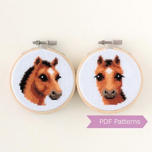 Horse cross stitch pattern PDF bundle - Horse facing sideways + front -  Instant download - Small