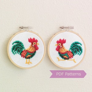Happy Rooster cross stitch pattern PDF bundle - Running + Standing Rooster - Instant download - Small