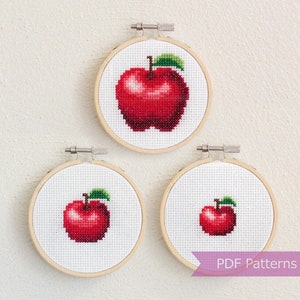 Apples cross stitch pattern PDF - Apple embroidery - 3 sizes (small + smaller + tiny) - Instant download